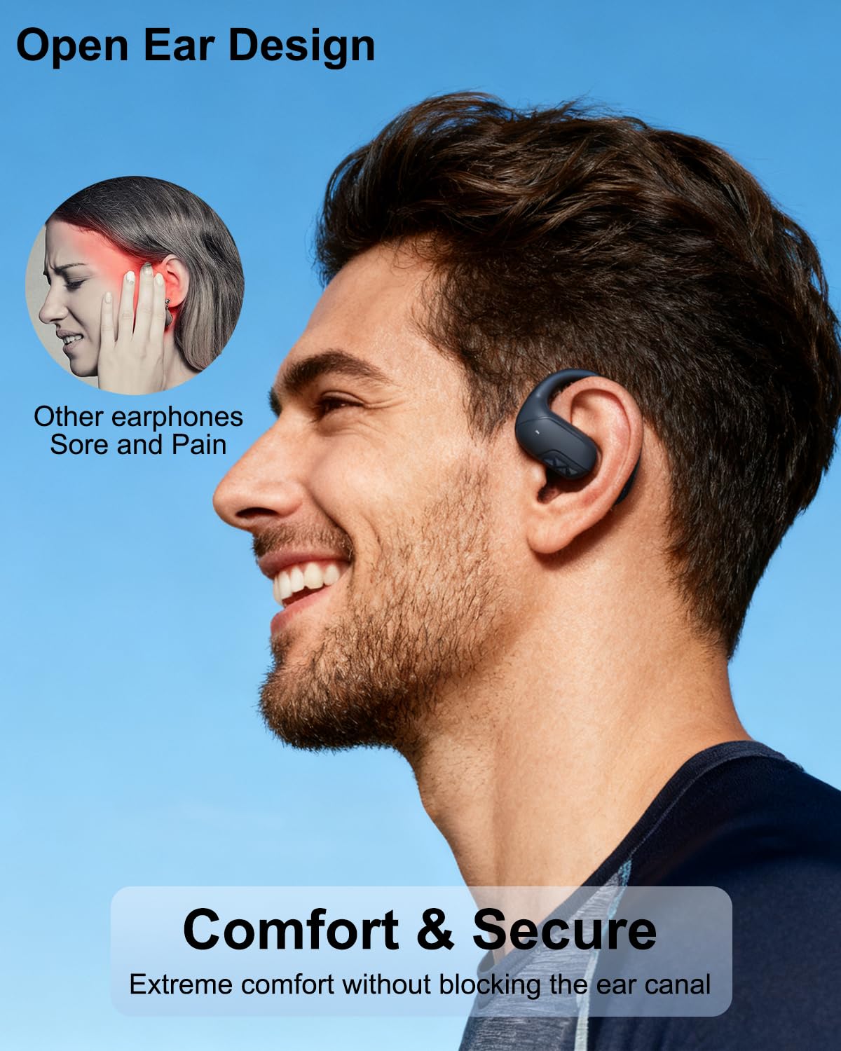 munash Open Ear Headphones, Bluetooth Headphones V5.4 Wireless Sport Earbuds with Charging Case, IP54 Waterproof 50H Playtime Lightweight Design Fit for Cycling, Running, Walking, Workout
