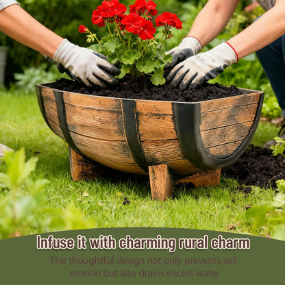 Whiskey Barrel Planter,Set of 6 Half Barrel Planters for Outdoor Plants with Removable Drain Screen,Weather Resistant Plastic Flower Pots for Indoor Outdoor Garden,Patio,Lawn,16.14x11.8x7.28 Inch