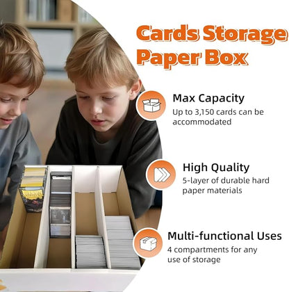 4 Set Sports Card Storage Boxes 3150 Count Bulk Card Trading Cards Collection Box Cardboard Card Storage Box for Card Game Baseball Card Sorting Tray Cases Cards with 4 Dividers Collector