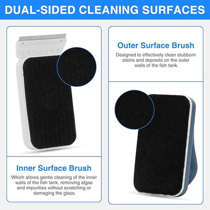fishkeeper Aquarium Strong Magnetic Glass Cleaner Brush, Fish Tank Algae Magnet Cleaning Tool with 2 Detachable Scrapers, Mag Float Scrubber for 0.2 Inch Glass and Acrylic Tanks
