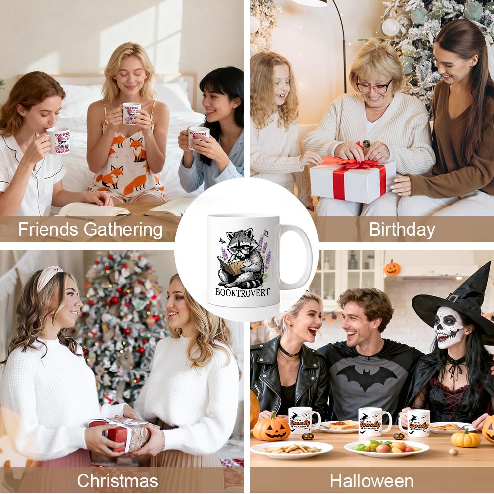 WHTYEFZ Booktrovert Coffee Mug, Cute Raccoon Theme Gifts for Raccoon Introverted Reader Book Lover Bibliophile Bookworm Homebody, Birthday Gifts for Book Club Member Librarian Avid Reader Bookworm