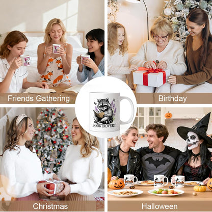 WHTYEFZ Booktrovert Coffee Mug, Cute Raccoon Theme Gifts for Raccoon Introverted Reader Book Lover Bibliophile Bookworm Homebody, Birthday Gifts for Book Club Member Librarian Avid Reader Bookworm