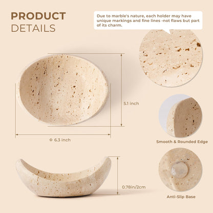 WORHE Candle Holders Italy Premium Natural Travertine Stone Candlestick Holder for Jar Pillar Candles Boat-Shaped Marble Jewelry Tray Centerpiece for Wedding Dining Table Home Decor Beige (WH093)
