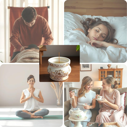 Gopupu Ceramic Incense Burner Pot, Small Incense Bowl with Sticks and Brass Stand, Decorative Lotus Incense Holder Censer for Meditation Praying Buddha 4 Inch