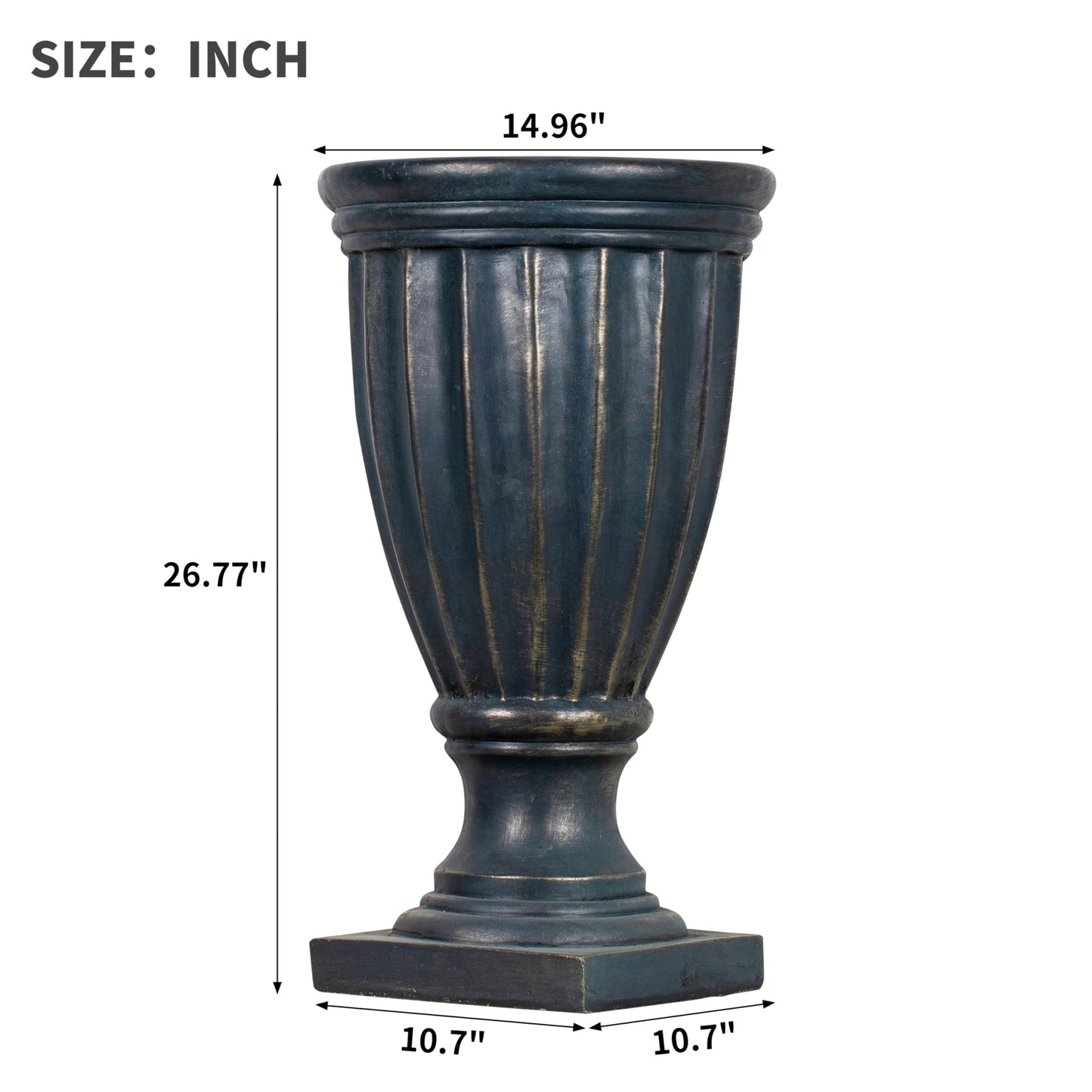 Christopher Knight Home 26.77 Inch Tall Fluted Pedestal Urn Planter MGO Outdoor Flower Pot Faux Stone Garden Planter for Patio Porch Entryway Decor, Antique Green