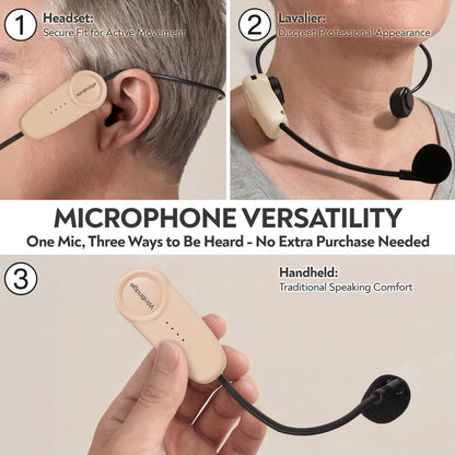 WinBridge Bluetooth Voice Amplifier - 15W Wireless Headset Mic, Portable PA System for Classroom/Elderly, Speaker and Microphone for Teachers, Tour Guide, Soft-Spoken People, WB002 Beige
