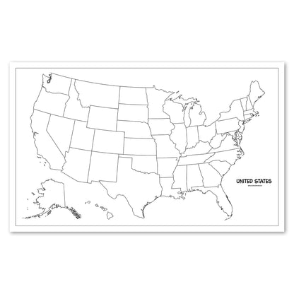 2 Pack - USA & World Map Blank Outline Posters - LAMINATED, 18" x 29" - (Wet Erase Markers Only)