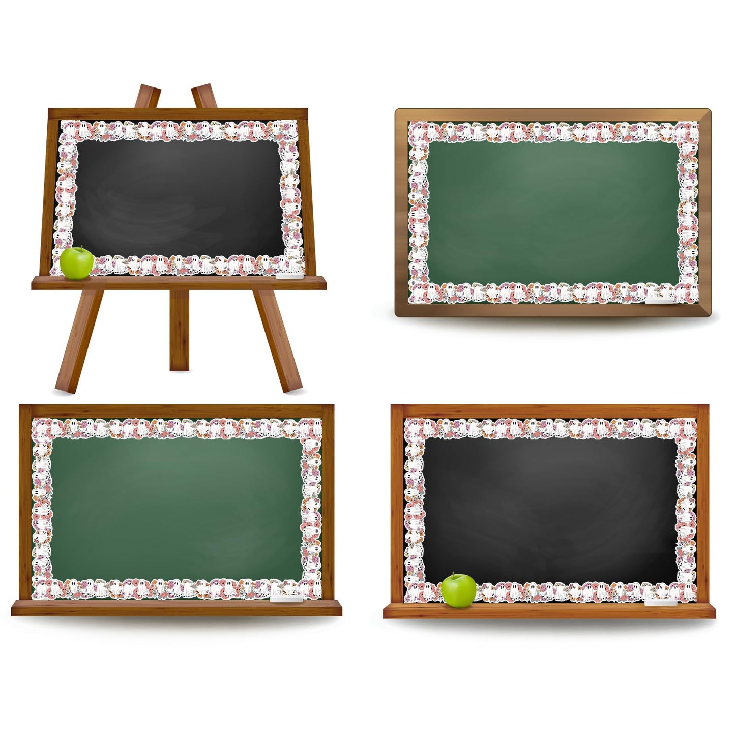 Whaline 65Ft Halloween Bulletin Board Border Cute Floral Ghost Die Cut Trim Border Roll for Home Party Classroom Chalkboard Decoration