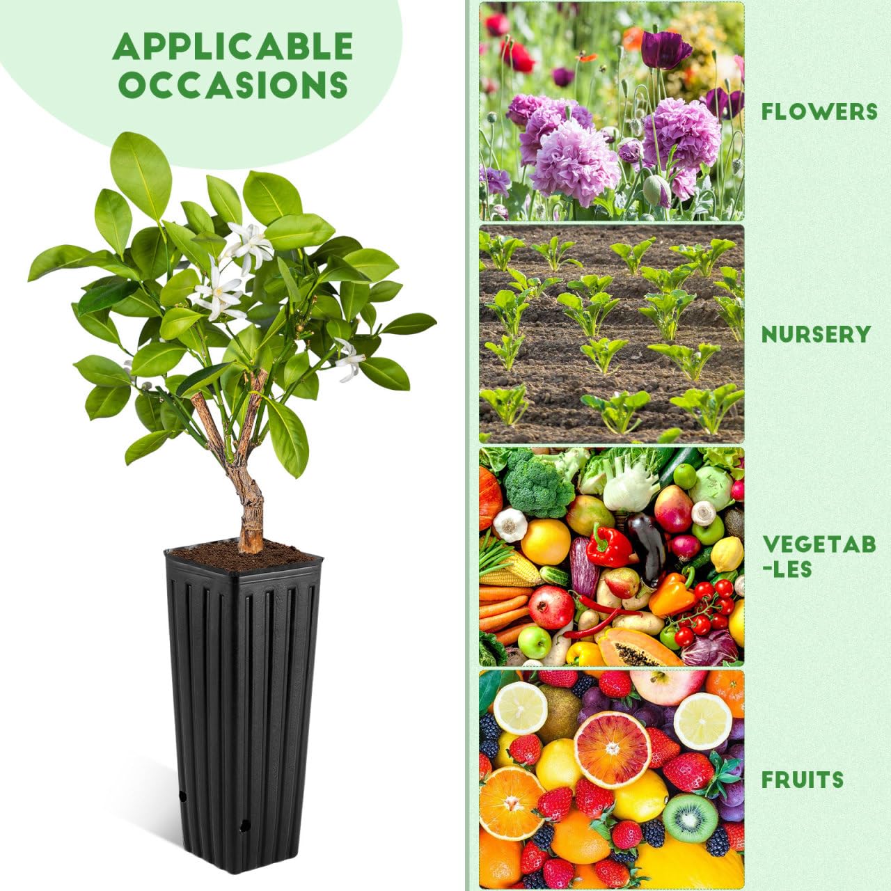 HANABASS 50 Pcs Tree Nursery Pots Planter Plastic Starting Pots with Drainage Holes Deep Nursery Treepots for Outdoor Garden Balcony, 11.8" Tall
