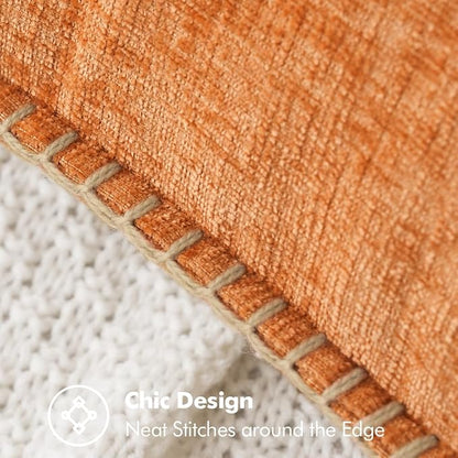 MIULEE Pack of 2 Fall Couch Throw Pillow Covers 18x18 Inch Orange Farmhouse Decorative Pillow Covers with Stitched Edge Soft Chenille Solid Dyed Pillow Covers for Sofa Bed Living Room
