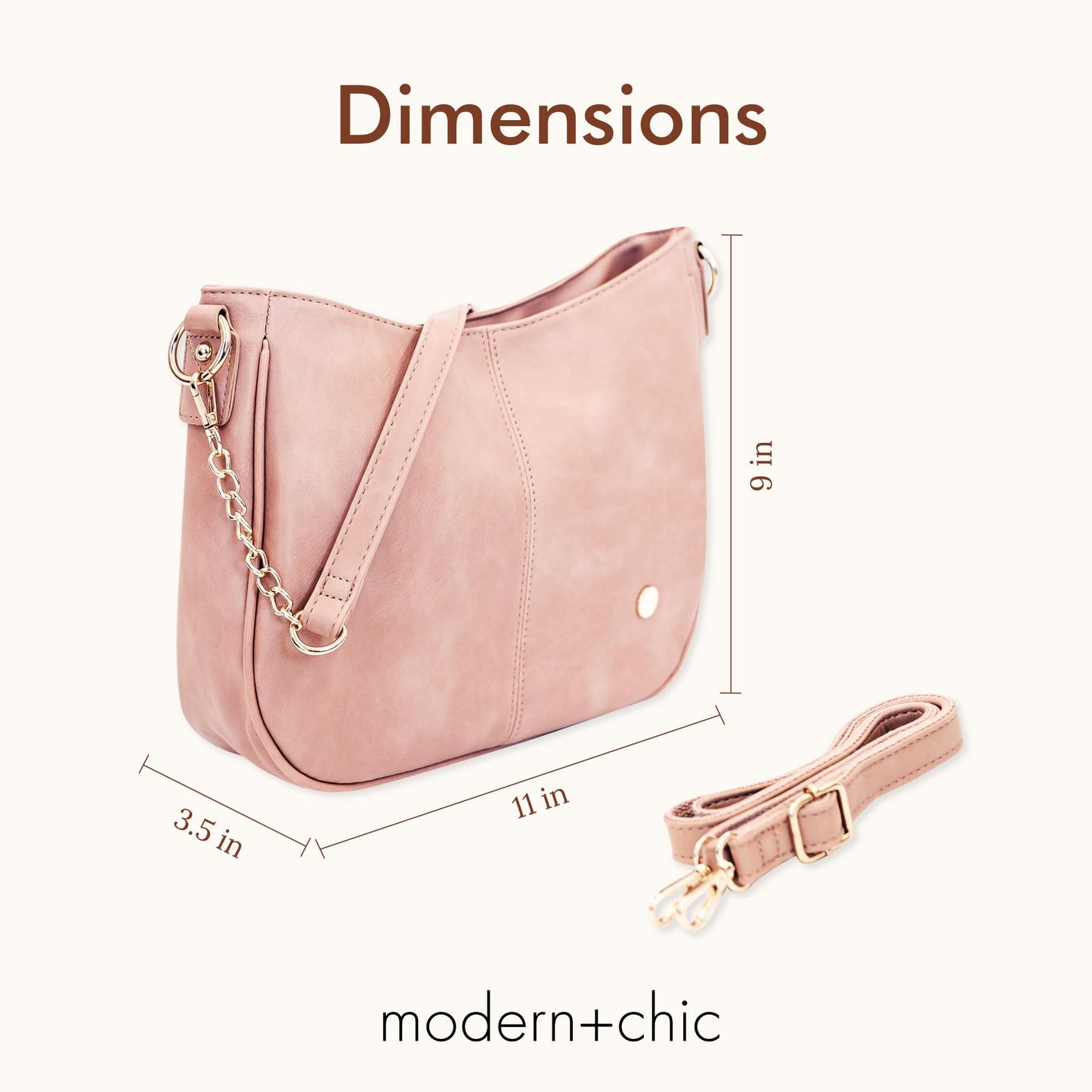 Modern+Chic Crossbody Bags for Women - Marissa Saddle Crossbody, Vegan Leather Shoulder or Handbag with Two Adjustable Straps