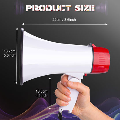 MyMealivos 20W Megaphone Bullhorn, Built in Siren & 240s Recording, 5.4"×8.6" Portable Megaphone with Volume Control Cover Up to 300 feet+ for Indoor and Outdoor Activities(White&Red)