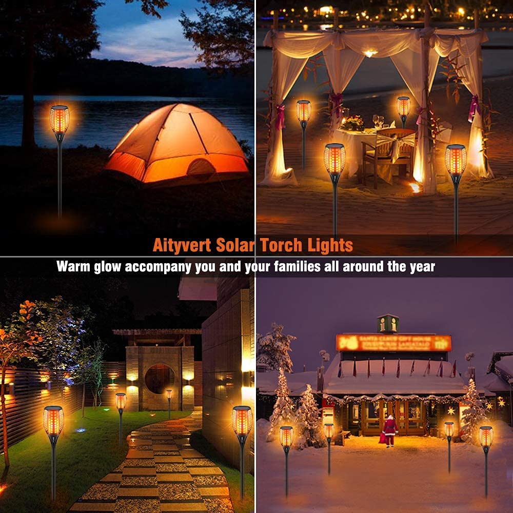 Aityvert Upgraded Larger Solar Torch Lights, Waterproof Outdoor Dancing Flames Light, Flickering Flames Garden Lights, Landscape Decoration Pathway Patio Lights 43" 96 LED (4 Pack)