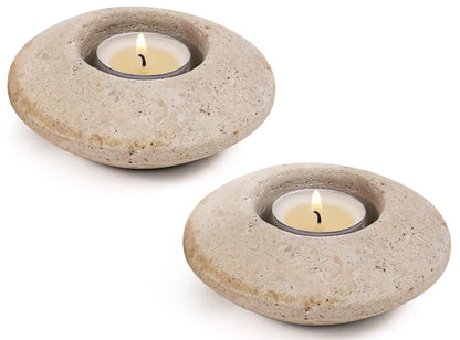 Tealight Candle Holders Set of 2 – Handcrafted Natural Marble Tea Light & Votive Holders, Decorative Stone Candle Holder Pair for Home Décor, Dining Table, Coffee Table & Wedding Decor