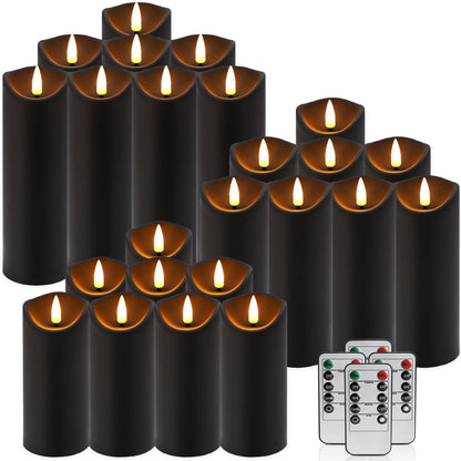 CAKETYCG 24 Pack Black Halloween Decoration Flickering Flameless Candles(D2.2 xH 5" 6" 7"), Battery Operated LED Pillar Candles with Remote Control and Timer,for Home Decor.