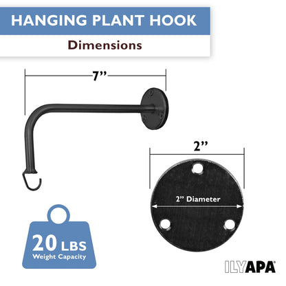 Ilyapa 4 Pack Metal Plant Wall Hanger Hooks - 7 in. Hook for Hanging, Baskets, and Macrame, Indoor Hangers in Matte Black Finish, Wall Planters