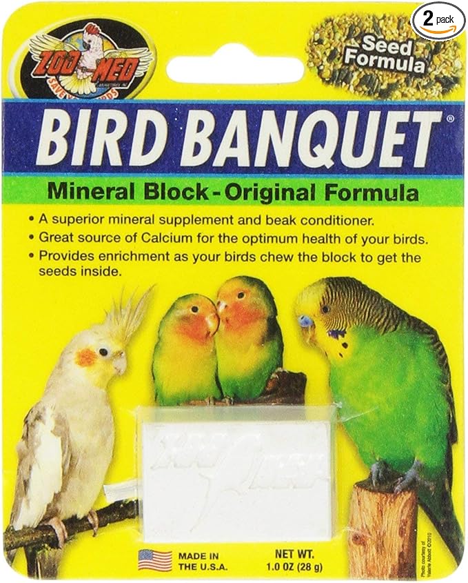 Zoo Med Bird Banquet Mineral Block - Original Seed Formula Small - 1 Block - 1 oz - Pack of 2