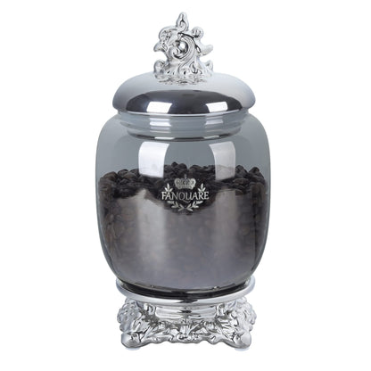 fanquare 35oz Mordern Candy Jar for Buffet, Large Ceramic Cookie Jar with Airtight lid, Silver Coffee Canister for Kitchen Counter, Kitchen Canister