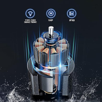 Sump Pump Submersible 1HP 3700GPH Utility Water Pump Portable Transfer Electric Water Sump Pumps with 8 Accessories for Swimming Pool Draining Hot Tub Pond Basement