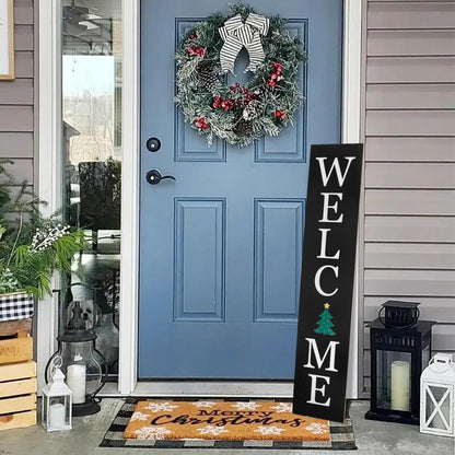 Interchangeable Welcome Sign for Front Porch- 45"X9" Large Standing/Hanging Wooden Sign with 12 PCS Replaceable Icons for 4th of July Fall Halloween Porch Wall Yard Decorations (Black)
