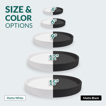 Willowy 2 Pack 9 Inch Matte White Ceramic Plant Drainage Trays, Indoor Use