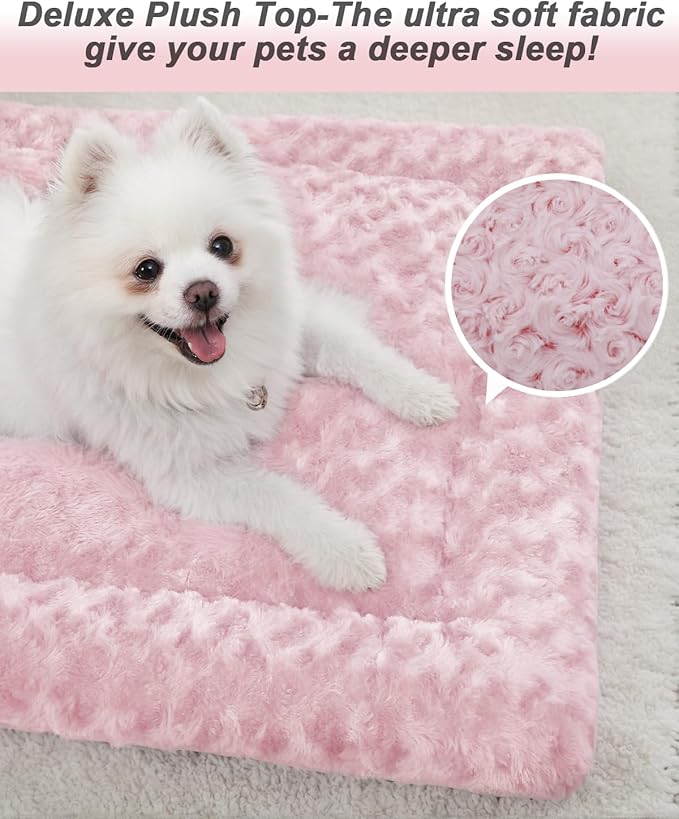 Washable Dog Bed Mat Crate Pad Soft Fluffy Pet Kennel Beds Dog Sleeping Mattress for Large Jumbo Medium Small Dogs, 30 x 19 Inch, Pink