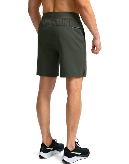 Soothfeel Men's Running Shorts with Zipper Pockets 7 Inch Lightweight Quick Dry Gym Athletic Workout Shorts for Men (Army Green, 2XL)