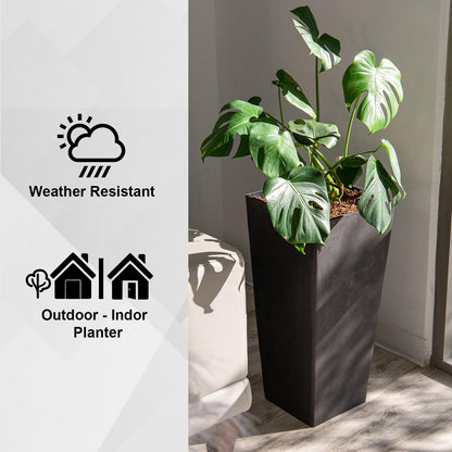 XBrand Modern 28-Inch Tall Square Planter, Tapered Design for Indoor & Outdoor Use, Patio Decor, Set of 2, Black