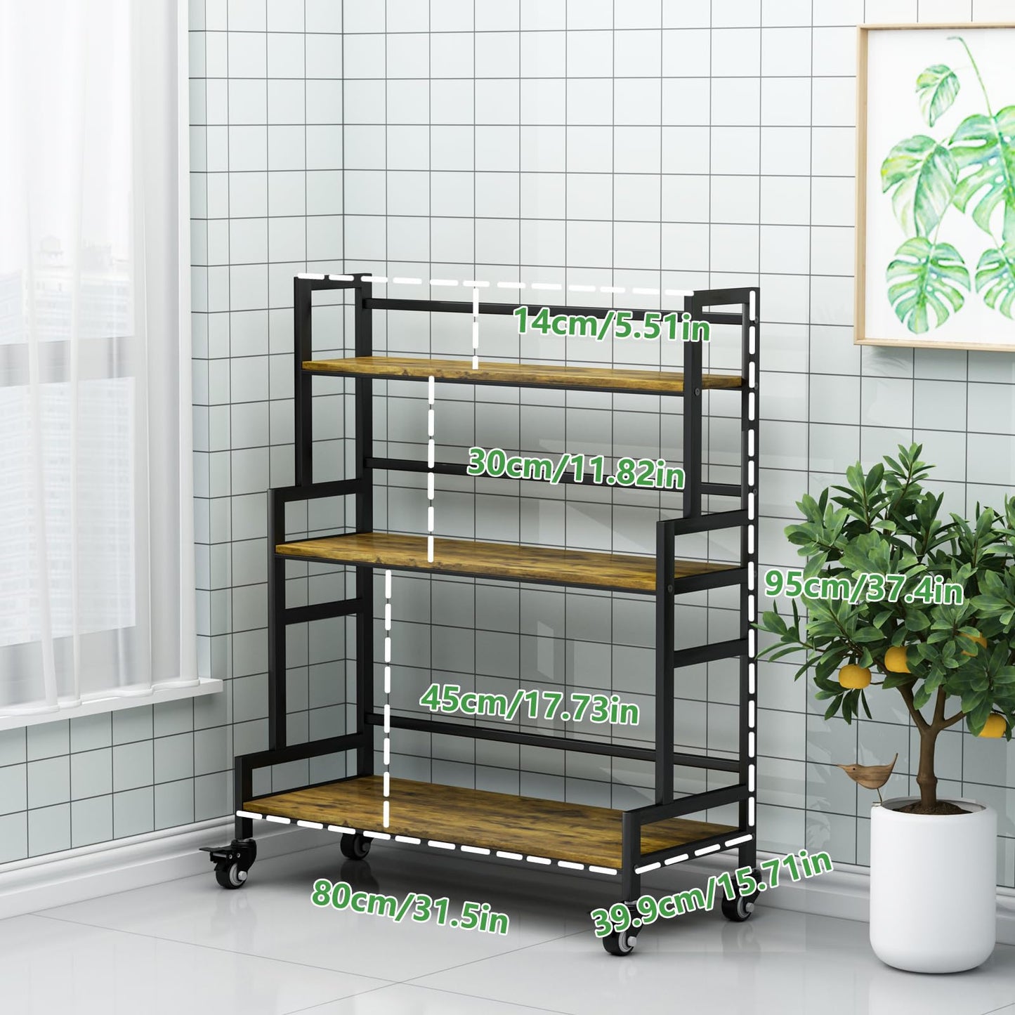 YIZAJIA Plant Stand Indoor 3 Tier Metal Board Outdoor Tiered Stands Shelf With wheel for Multiple Plants Potted Ladder Plant Holder Table Plant Pot Stand for Window Garden Balcony Living Room