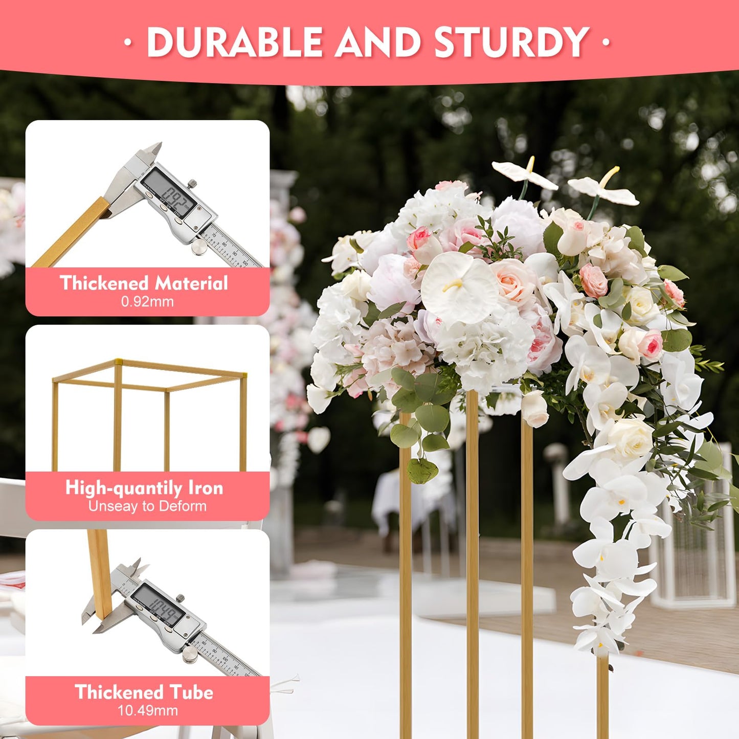 10 Pack 31.5 Inch Gold Wedding Flower Stand Metal Vase Column Stand Geometric Centerpiece Vase for Home Party Wedding Decorations, Rectangular Flower Display Rack