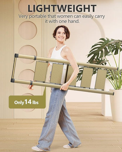 WOA WOA 5 Step Ladder, Ladders for Home, Anti-Slip Pedals, Aluminum Step Stool Foldable, Lightweight to Move, Ease of Storage, Reach 10ft for Closet Kitchen Library, Hold 300lbs - Gold