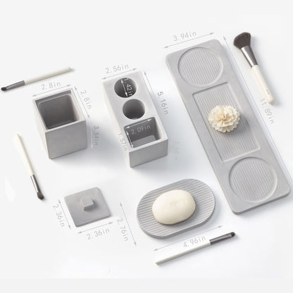 Bathroom Accessory Set Grey, Diatomite, Bathroom Accessories Countertop Complete with Electric Toothbrush Holders, Soap Dish Set