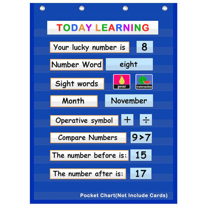 Standard Pocket Chart Clear 10 Pockets Chart for Classroom & Home Heavy Duty Hanging Pocket Chart for Word Wall/Letter Cards/Sentence Strips 28Wx43L,Blue