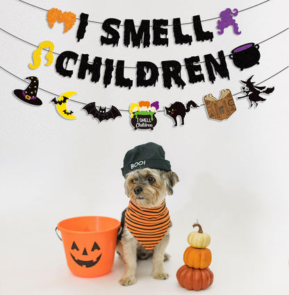 JOZON Black Glittery I Smell Children Banner with Witches Pot Signs Halloween Hocus Pocus Witches Garland Banner Halloween Holiday Haunted House Party Decorations for Mantle Fireplace Wall