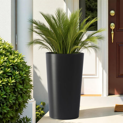 JLXMROSE 2 Pack Tall 21.7 in Planters for Outdoor Plants, Modern Tall Square Planter Box, Indoor/Outdoor Porch Patio Flower Pot, Modern Big Tapered Matte Tree Flower Pot for Garden (Black)