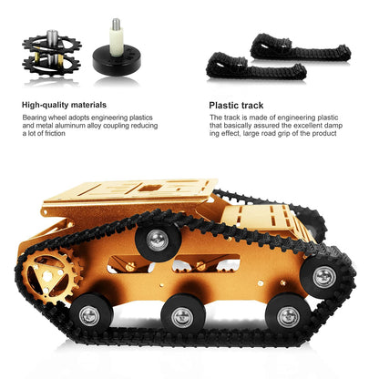 XiaoR Geek Smart Robot Car Chassis Kit Aluminum Alloy Big Tank Chassis with 2WD Motors for Jetson Nano/Raspberry Pi/Arduino DIY STEM Education Projects and ROS Research (Gold, with DC Motor)