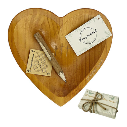 Pawnoc Heart Prayer Bowl with 30 Cards, Meaningful Gift for Friend, Handcrafted Wooden Bowl with Cross, Christian Decor, Religious Gift for Women, Mom, Dad, Daughter, or Husband, Perfect for Easter