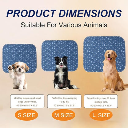 Puppy Pads with Pheromones, Washable Pee Pads for Dogs Potty Training, Reusable Dog Mat with Pet Hair Removal Gloves for Playpen, Crate, Whelping Box (Blue,L)