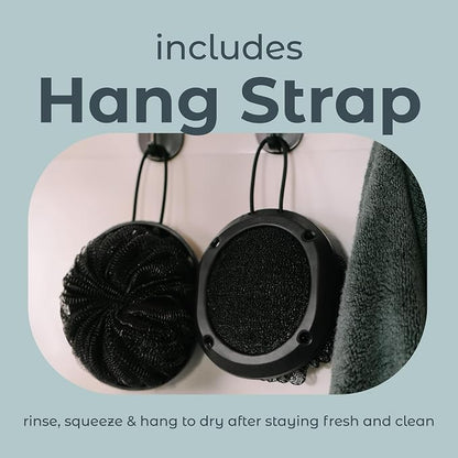 MainBasics Shower Tool Duo 2-1 Shower Loofah Sponge and Exfoliating Body Scrubber (2 Pack, Black)