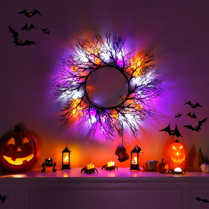Joyhalo Halloween Garland with Lights Decorations with Pumpkin & Bat & Ghost Lights,Battery Operated 6FT 45 LED Halloween Willow Vine Twig Garland for Mantle,Wall,Fireplace and Halloween Decorations