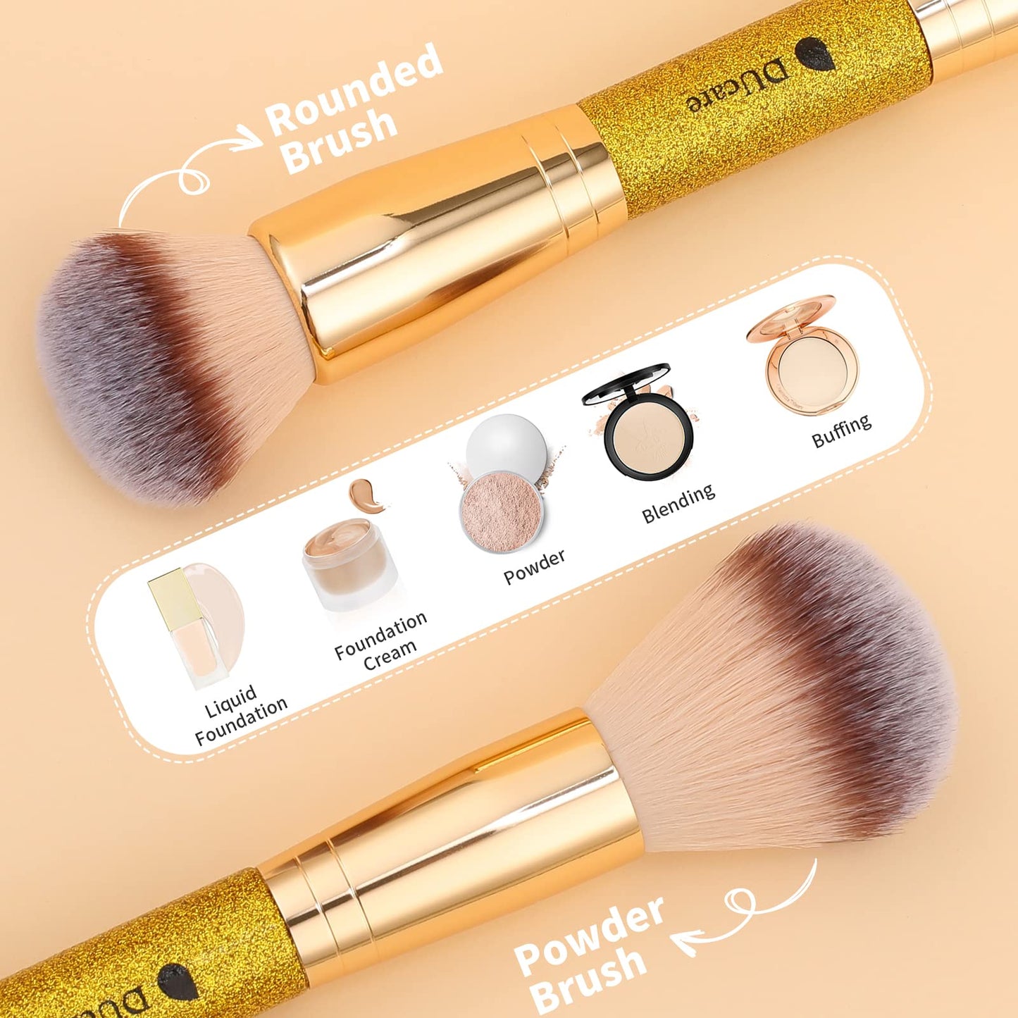 DUcare Foundation Brush Contour Bronzer Makeup Brush Double Ended Self Tanner Brush Sculpting Brush for Blending Liquid Powder Concealer Cream Cosmetics Blush Buffe
