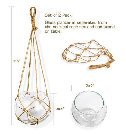 SAILINGSTORY Hanging Glass Plant Terrarium 5" Glass Planter Propagation Stations Flower Vase Clear Set of 2 Pack
