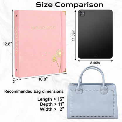 XKDOUS Aesthetic Document Organizer 3 Ring Emergency Binder Linen Folio Folders with 9 Pockets Expanding File Storage Holder for Important Papers, Letters, Passports, Photos