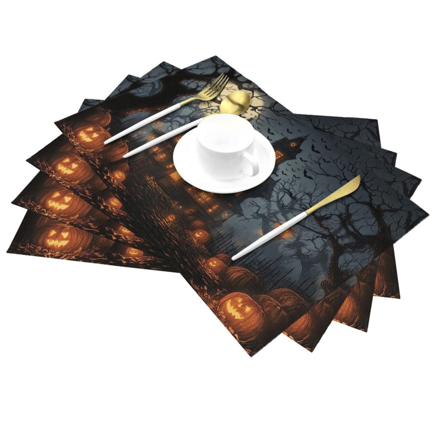 Halloween Horror Castle Placemats Set of 4 Washable Table Place Mats for Dining Kitchen Party Decor