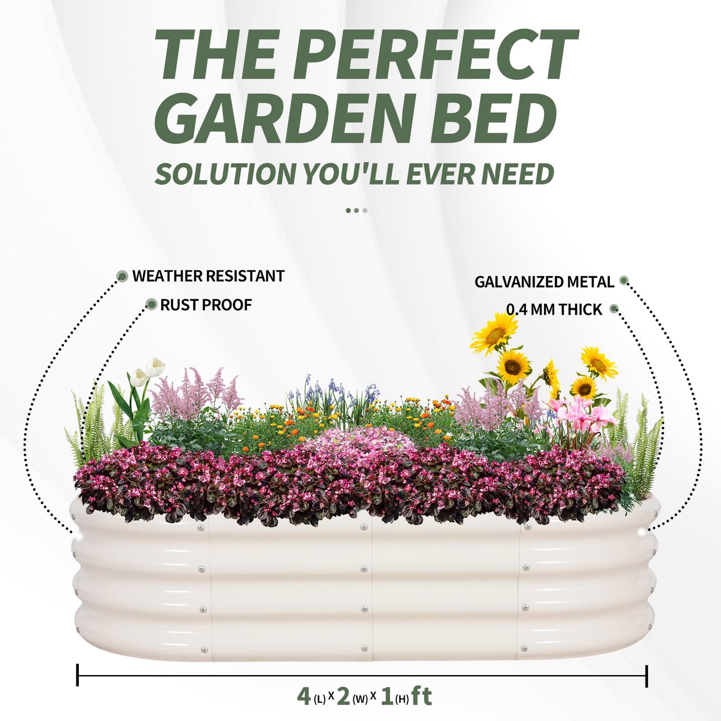 1MORE Galvanized Raised Garden Bed- Planter Garden Boxes Outdoor, Raised Beds for Gardening, 4x2x1ft Metal Garden Bed Kit for Vegetables Flower, Planter Raised Beds with Tools.White-2pack