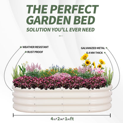 1MORE Galvanized Raised Garden Bed- Planter Garden Boxes Outdoor, Raised Beds for Gardening, 4x2x1ft Metal Garden Bed Kit for Vegetables Flower, Planter Raised Beds with Tools.White-2pack