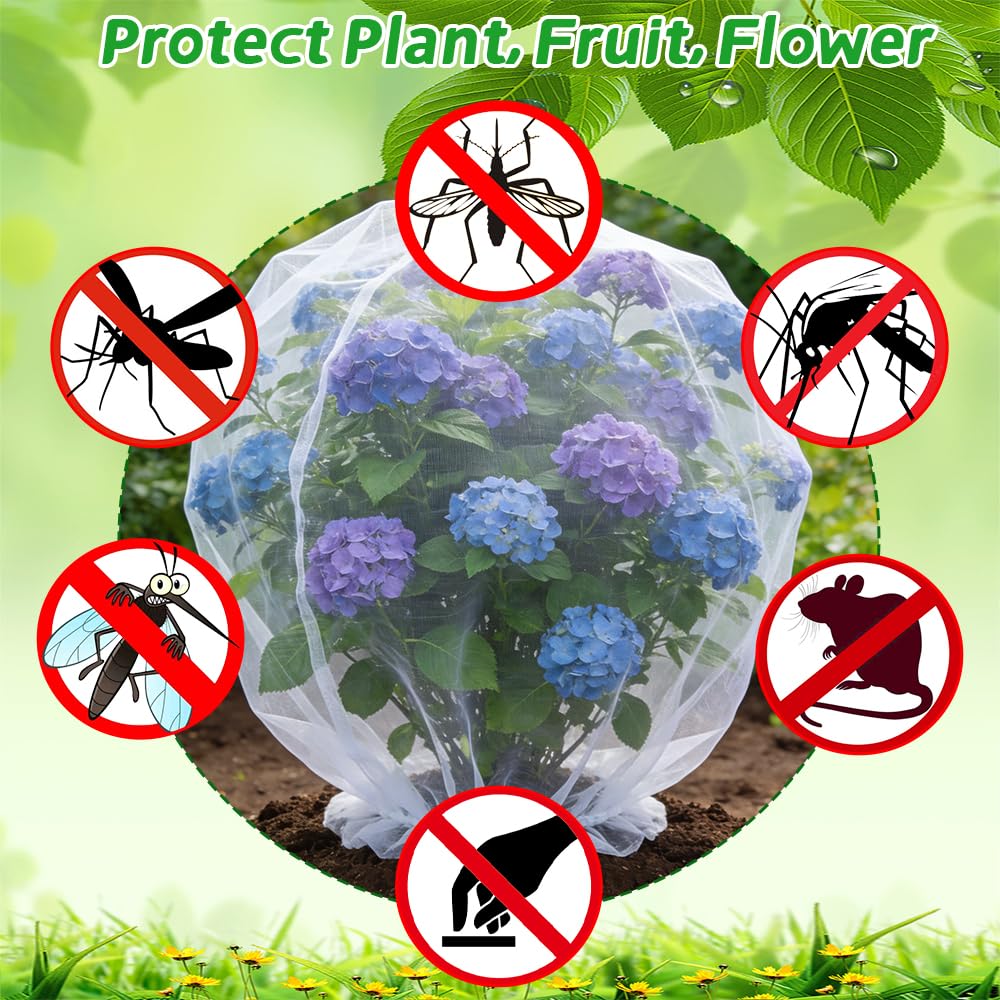 Bird Netting for Garden Protection, 2 Pack Garden Netting Pest Barrier with Drawstring 3.3Ftx4.9Ft Blueberry Bushes Fruit Tree Netting Garden Plant Protection Mesh Covers for Vegetables Bushes Flowers