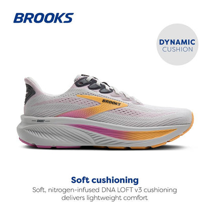 Brooks Women’s Ghost 17 Neutral Running Shoe - Oyster/Apricot/Pink - 9 Medium