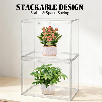 2 Pcs Mini Greenhouse for Indoor Clear Portable Tabletop Greenhouse with Magnetic Door Stackable Waterproof Small Plant Tent for Indoor Plants Growing & Seed Starting 14.2×10.6×8.7 Inch