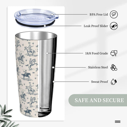 JASROTAO Cowboys with Horse Tumbler with Straw, Western Themed 20oz Stainless Steel Vacuum Insulated Coffee Cup Travel Mug, Leakproof Lid, Souvenir for Women Men (Halloween, Birthday, Christmas)